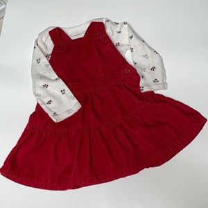18M Carter’s Holiday dress 2 pc, long sleeved, holly berries and dove detail